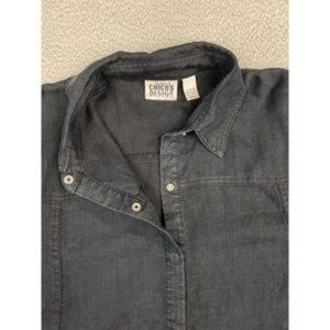 Chicos 100%?Linen Shirt Womens 3 or XL Black Longline Snap Closure Po